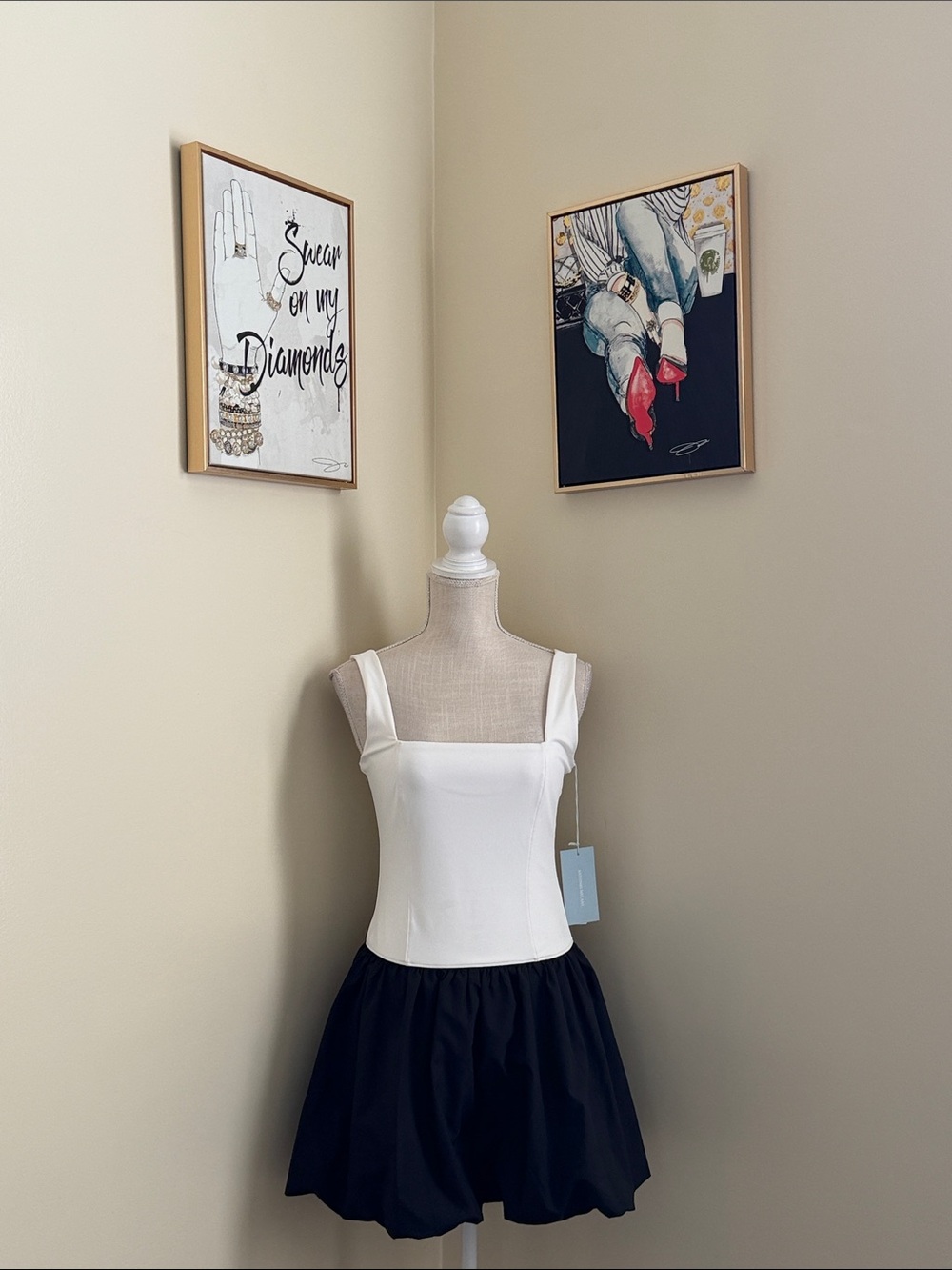 ANTONIO MELANI White and Black Two-Tone Mini Dress - Picture 2 of 13